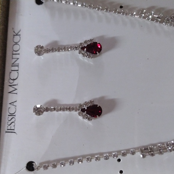 Jessica McClintock Ruby Red‎ and Clear Crystal Necklace & Earrings Set - Picture 2 of 7